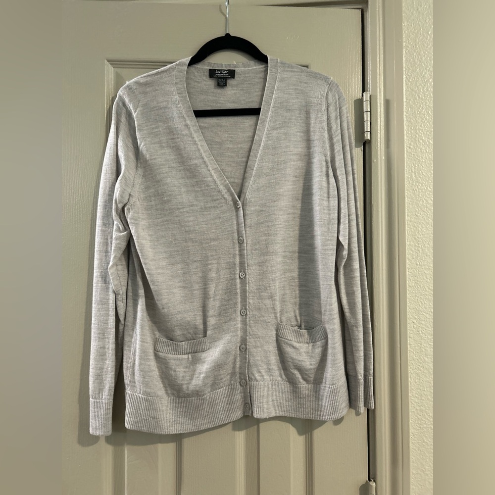 Lord & Taylor Light Gray V-Neck Cardigan